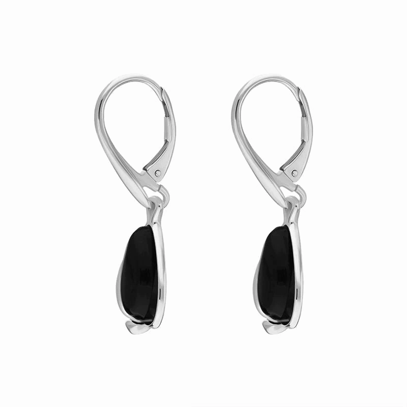 Sterling Silver Whitby Jet Open Side Pear Drop Earrings