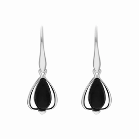 Sterling Silver Whitby Jet Open Side Pear Drop Earrings