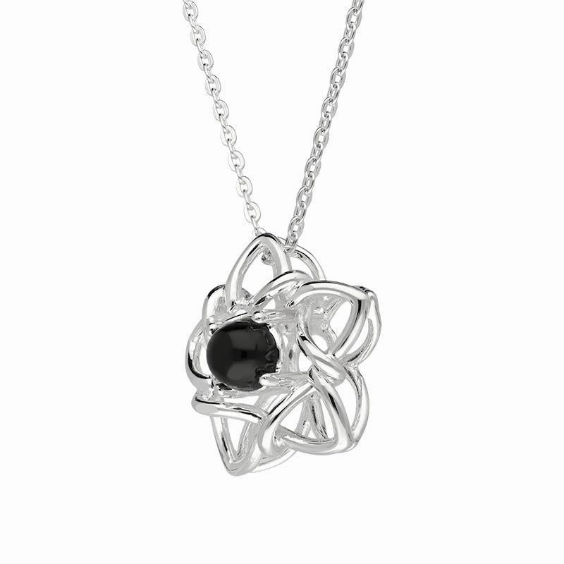 Sterling Silver Whitby Jet Open Star Flower Necklace