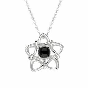 Sterling Silver Whitby Jet Open Star Flower Necklace