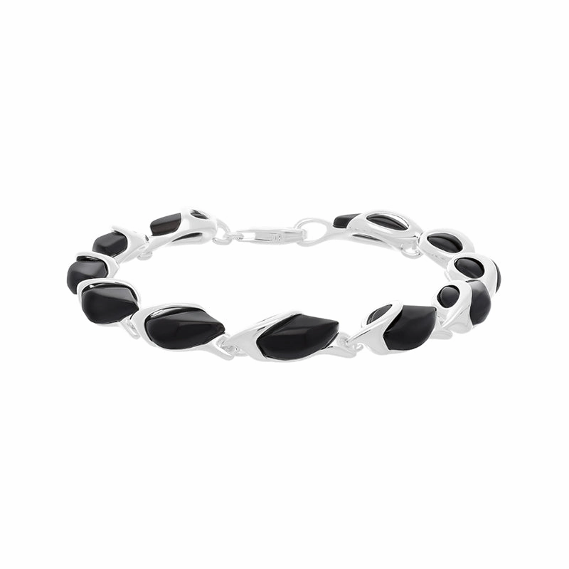 Sterling Silver Whitby Jet Open Top Leaf Bracelet