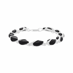Sterling Silver Whitby Jet Open Top Leaf Bracelet