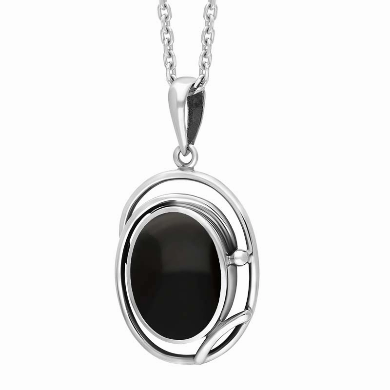 Sterling Silver Whitby Jet Open Twisted Frame Necklace