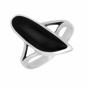 Sterling Silver Whitby Jet Organic Abstract Oval Ring