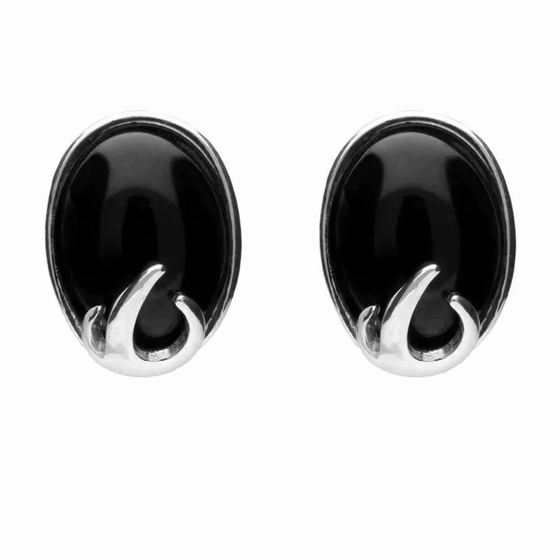 Sterling Silver Whitby Jet Oval Claw Two Piece Set