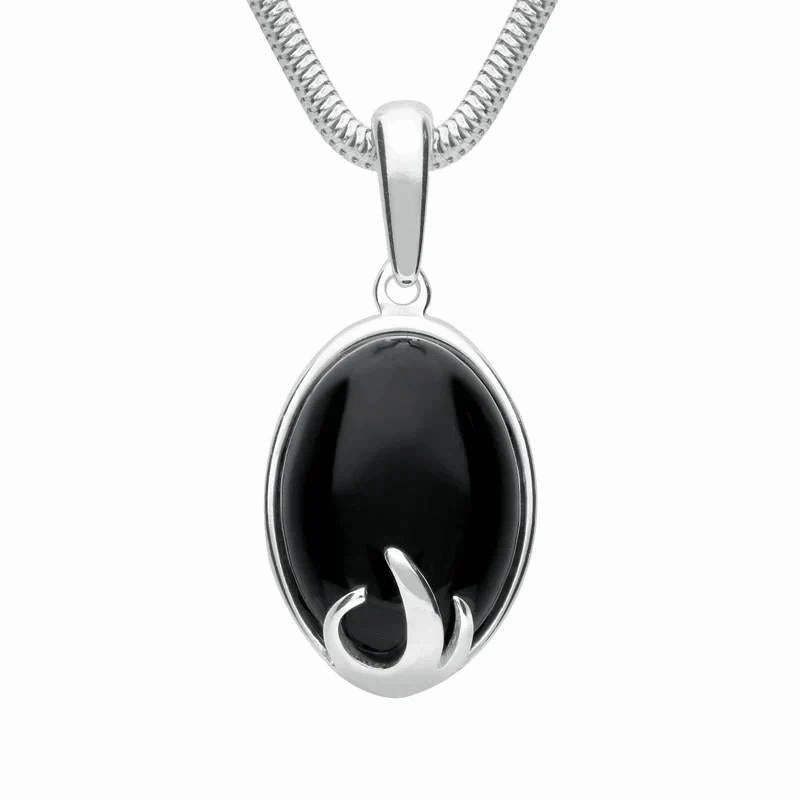 Sterling Silver Whitby Jet Oval Claw Two Piece Set