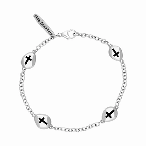 Sterling Silver Whitby Jet Oval Cross Detail Four Stone Bracelet