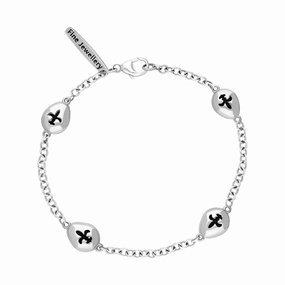 Sterling Silver Whitby Jet Oval Fleur De Lis Detail Four Stone Bracelet