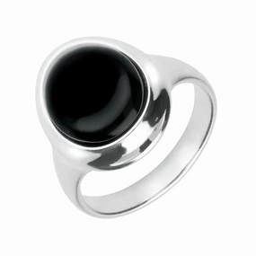 Sterling Silver Whitby Jet Oval Framed Ring