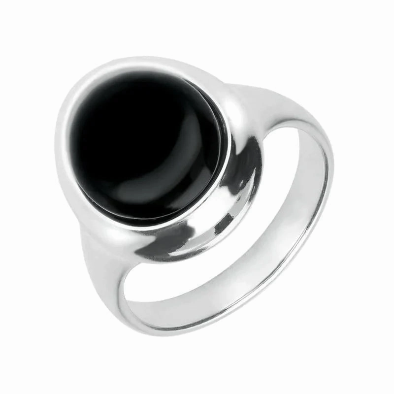 Sterling Silver Whitby Jet Oval Framed Ring