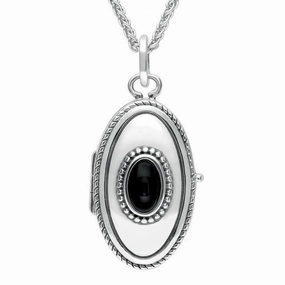 Sterling Silver Whitby Jet Oval Locket