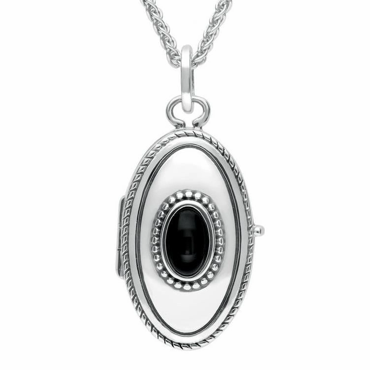 Sterling Silver Whitby Jet Oval Locket