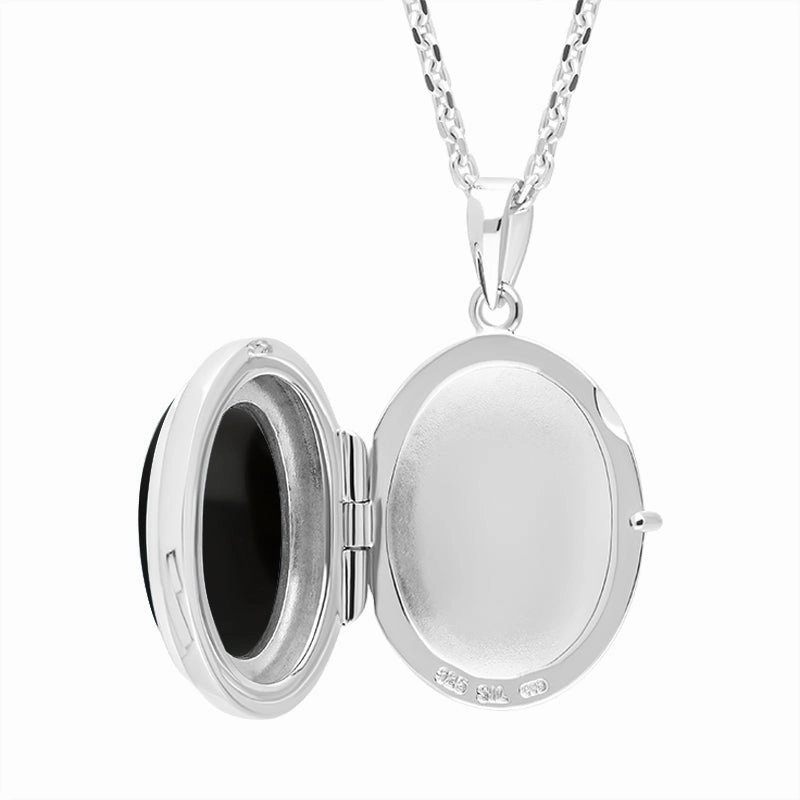 Sterling Silver Whitby Jet Oval Locket Pendant