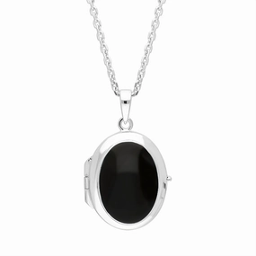 Sterling Silver Whitby Jet Oval Locket Pendant