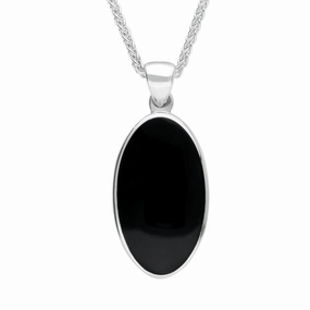 Sterling Silver Whitby Jet Oval Open Back Long Necklace