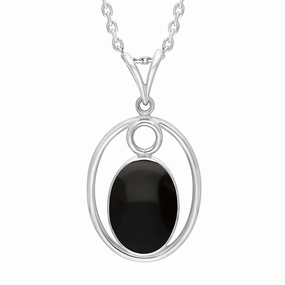 Sterling Silver Whitby Jet Oval Open Frame Necklace