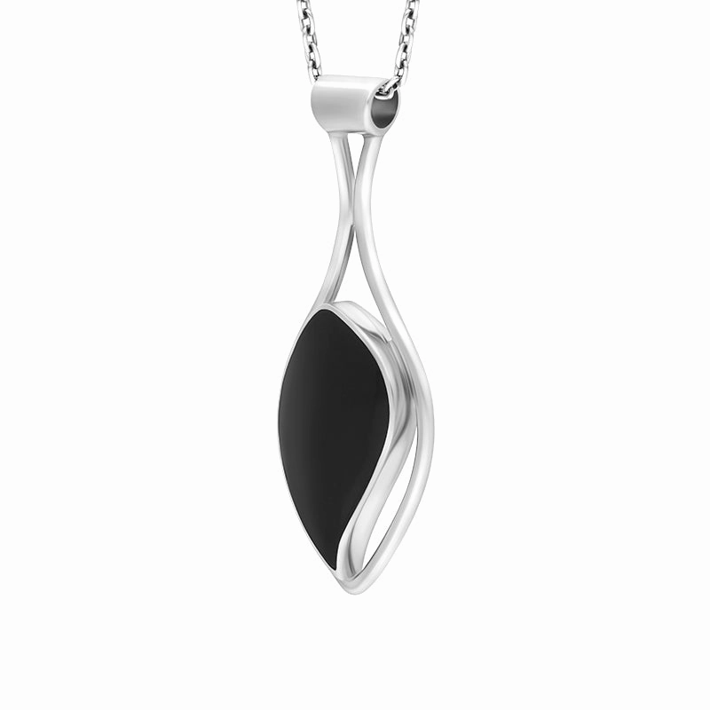 Sterling Silver Whitby Jet Oval Open Top Necklace D