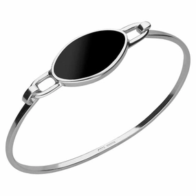 Sterling Silver Whitby Jet Oval Slim Bangle