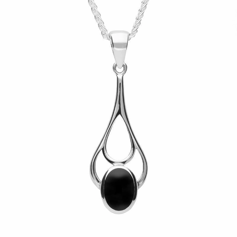 Sterling Silver Whitby Jet Oval Spoon Drop Four Piece Set