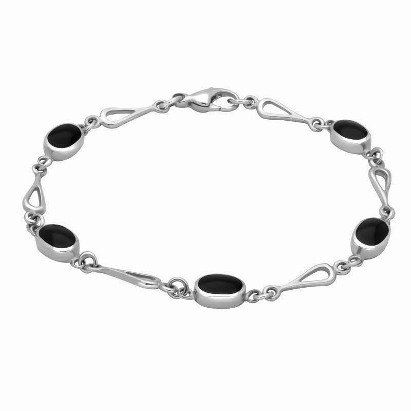 Sterling Silver Whitby Jet Oval Spoon Drop Four Piece Set
