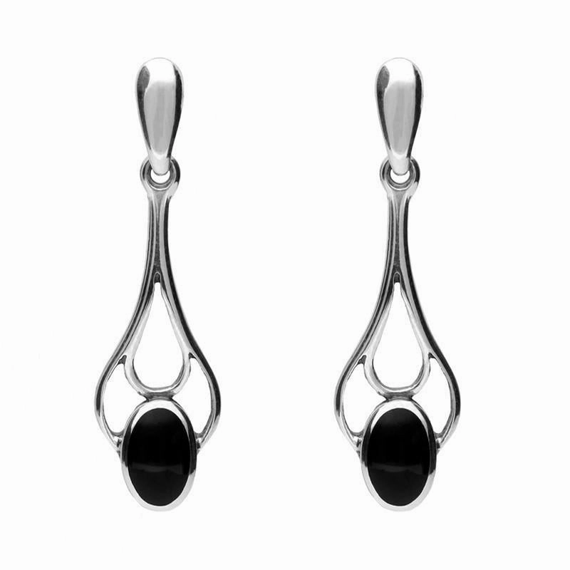 Sterling Silver Whitby Jet Oval Spoon Drop Four Piece Set