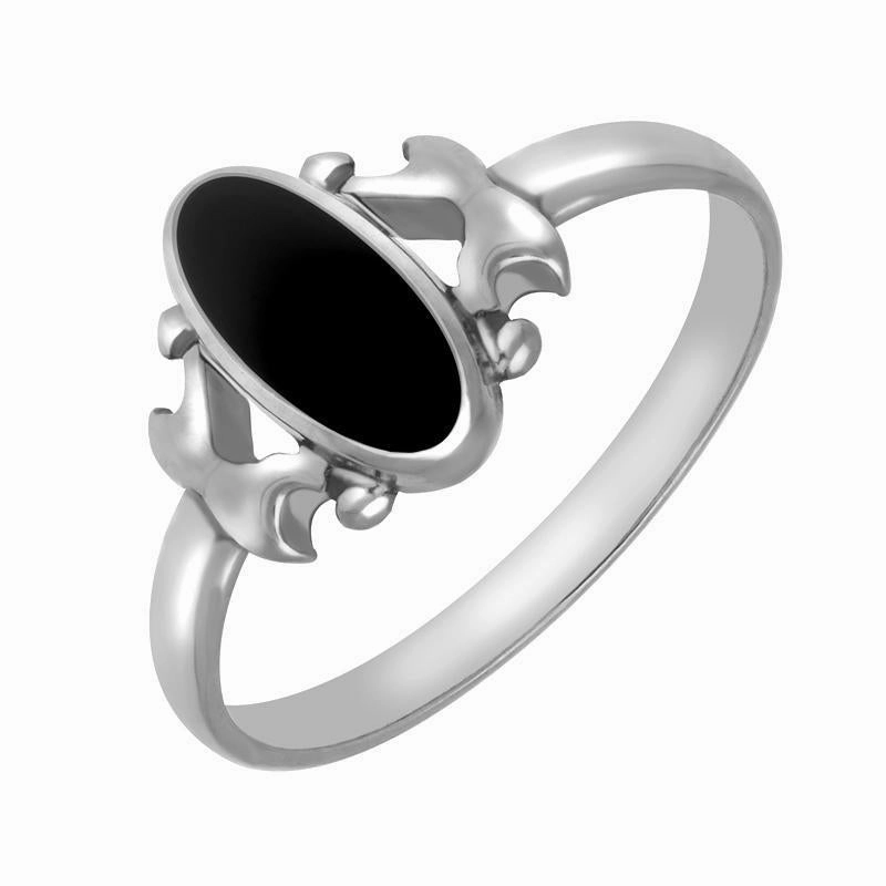 Sterling Silver Whitby Jet Oval Stone Set Ring
