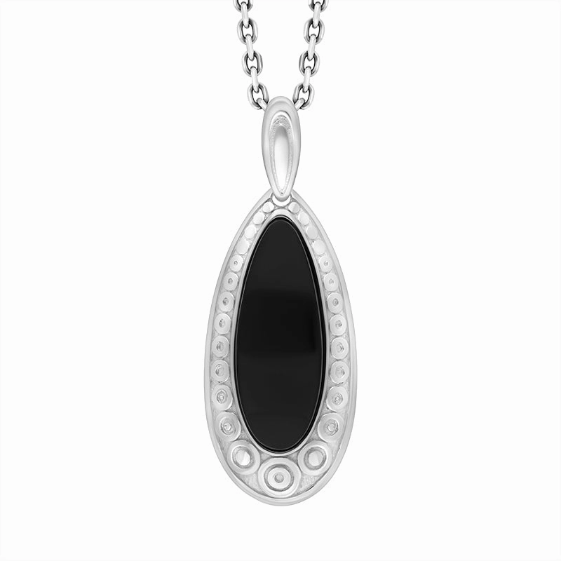 Sterling Silver Whitby Jet Oval Swirl Necklace