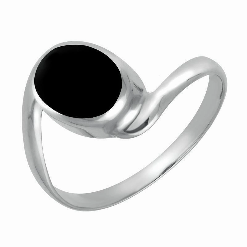 Sterling Silver Whitby Jet Oval Twist Shank Ring