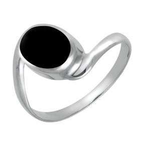 Sterling Silver Whitby Jet Oval Twist Shank Ring