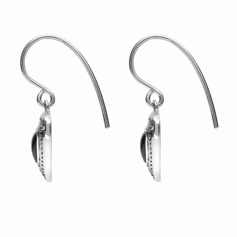 Sterling Silver Whitby Jet Oxidised Shield Drop Earrings