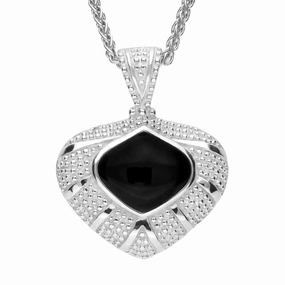 Sterling Silver Whitby Jet Oxidised Tear Drop Necklace
