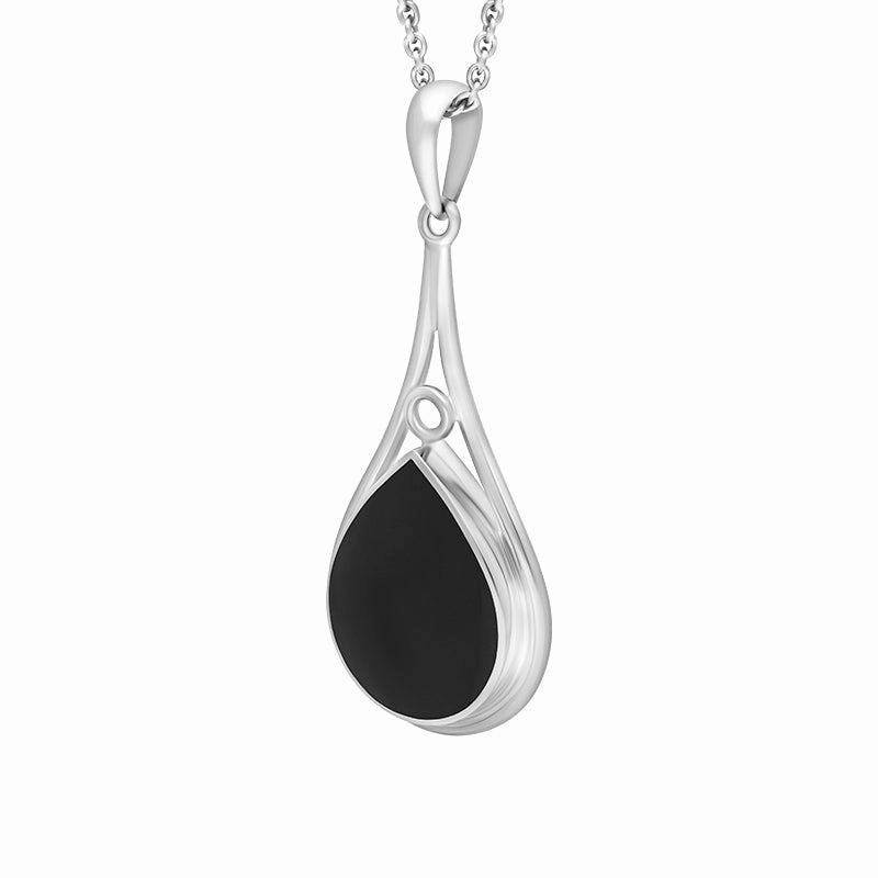 Sterling Silver Whitby Jet Pear Open Edge Necklace D