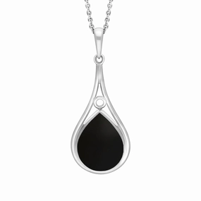 Sterling Silver Whitby Jet Pear Open Edge Necklace D