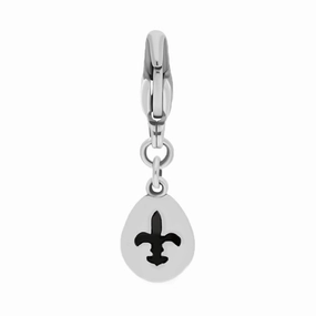 Sterling Silver Whitby Jet Pear Shaped Fleur De Lis Clip Charm
