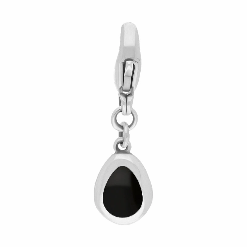 Sterling Silver Whitby Jet Pear Shaped Fleur De Lis Clip Charm