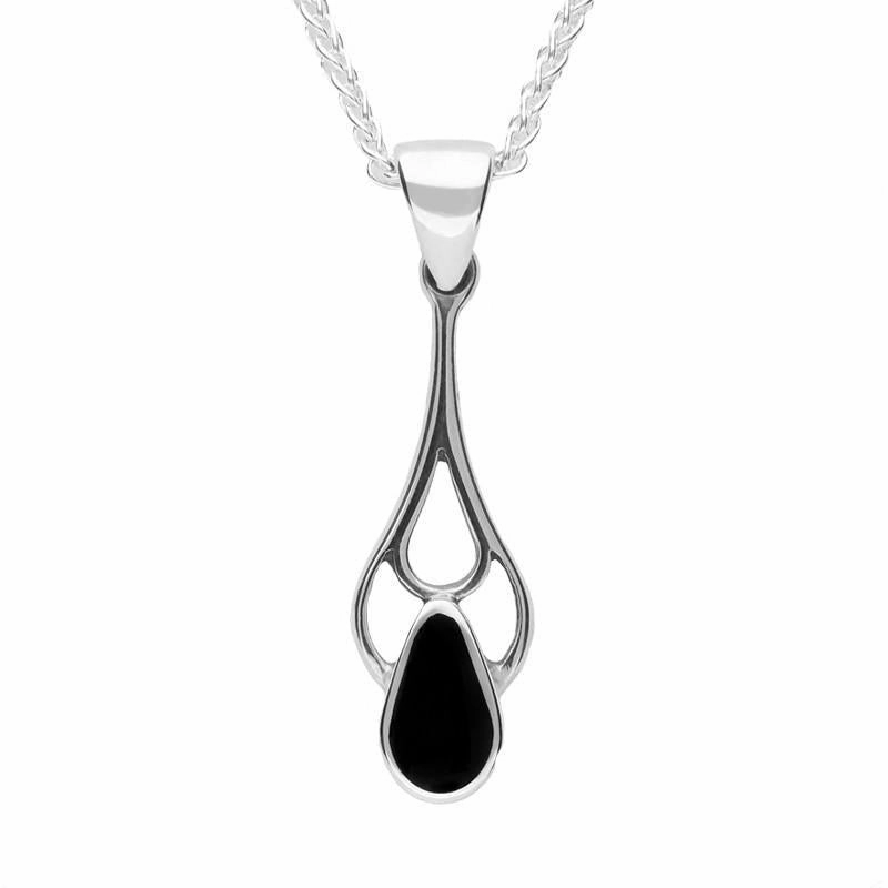 Sterling Silver Whitby Jet Pear Spoon Necklace