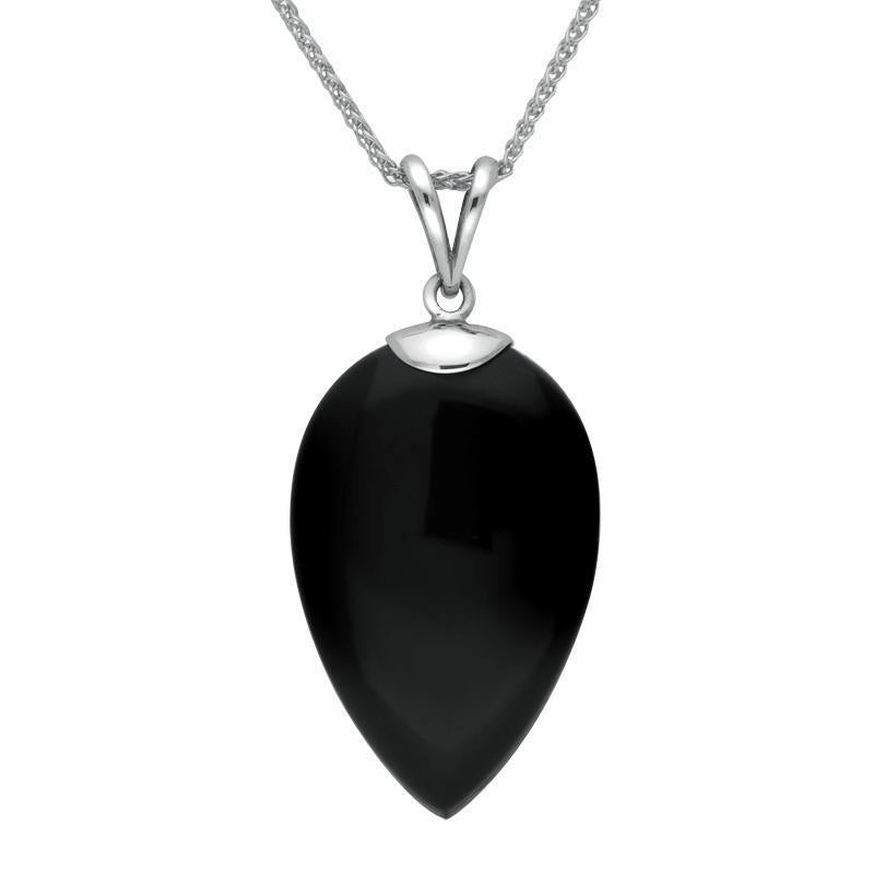 Sterling Silver Whitby Jet Pear Stone Capped Necklace