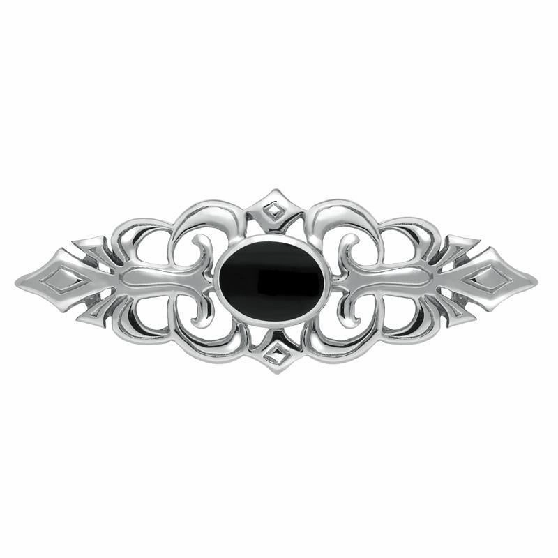 Sterling Silver Whitby Jet Pierced Bar Brooch