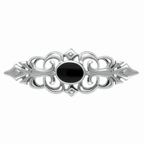 Sterling Silver Whitby Jet Pierced Bar Brooch