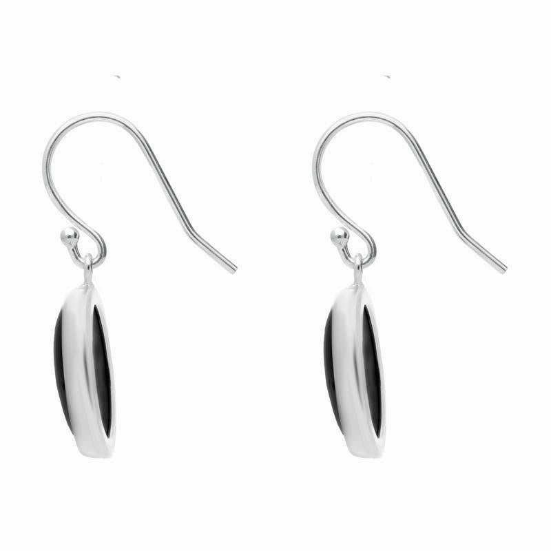 Sterling Silver Whitby Jet Plain Oval Drop Hook Earrings