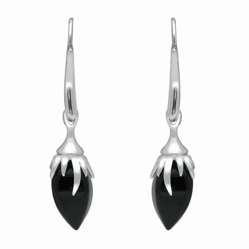 Sterling Silver Whitby Jet Plant Bud Drop Earrings