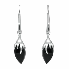 Sterling Silver Whitby Jet Plant Bud Drop Earrings