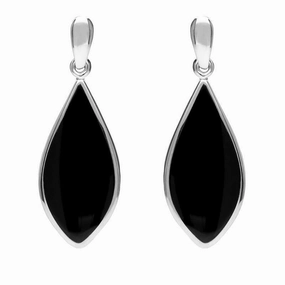Sterling Silver Whitby Jet Pointed Pear Drop Earrings