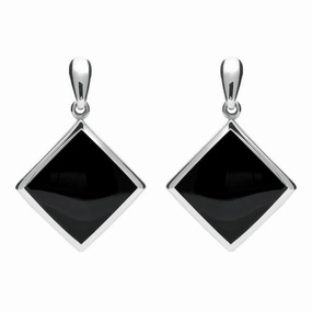 Sterling Silver Whitby Jet Rhombus Drop Earrings