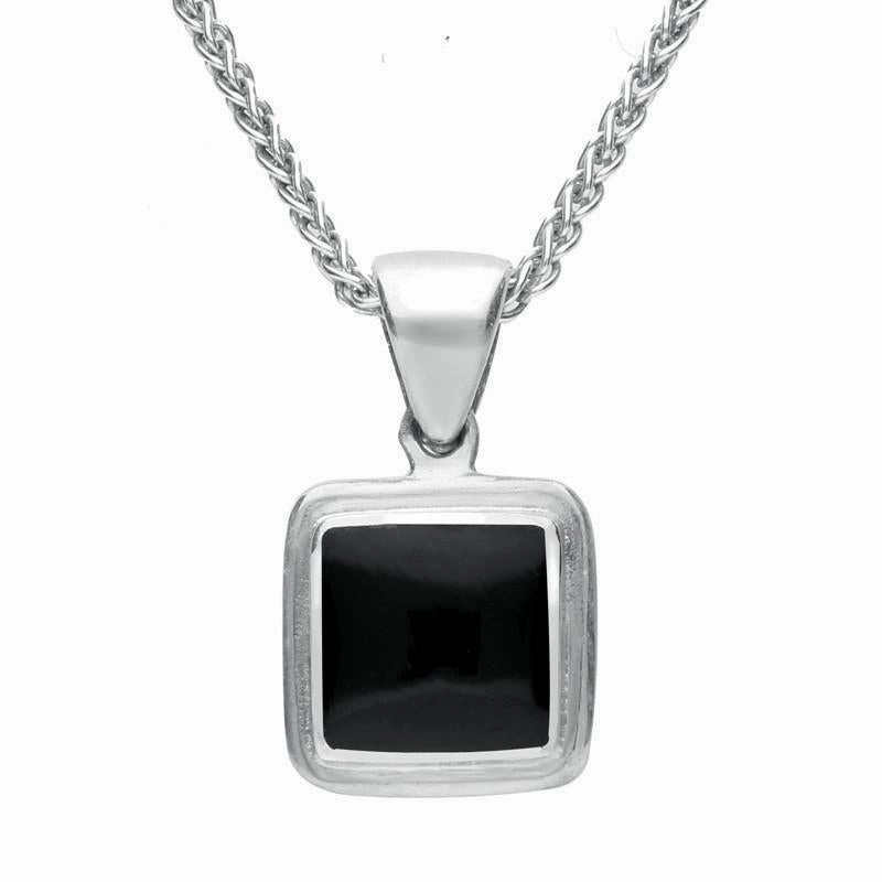 Sterling Silver Whitby Jet Ribbed Square Shape Necklace