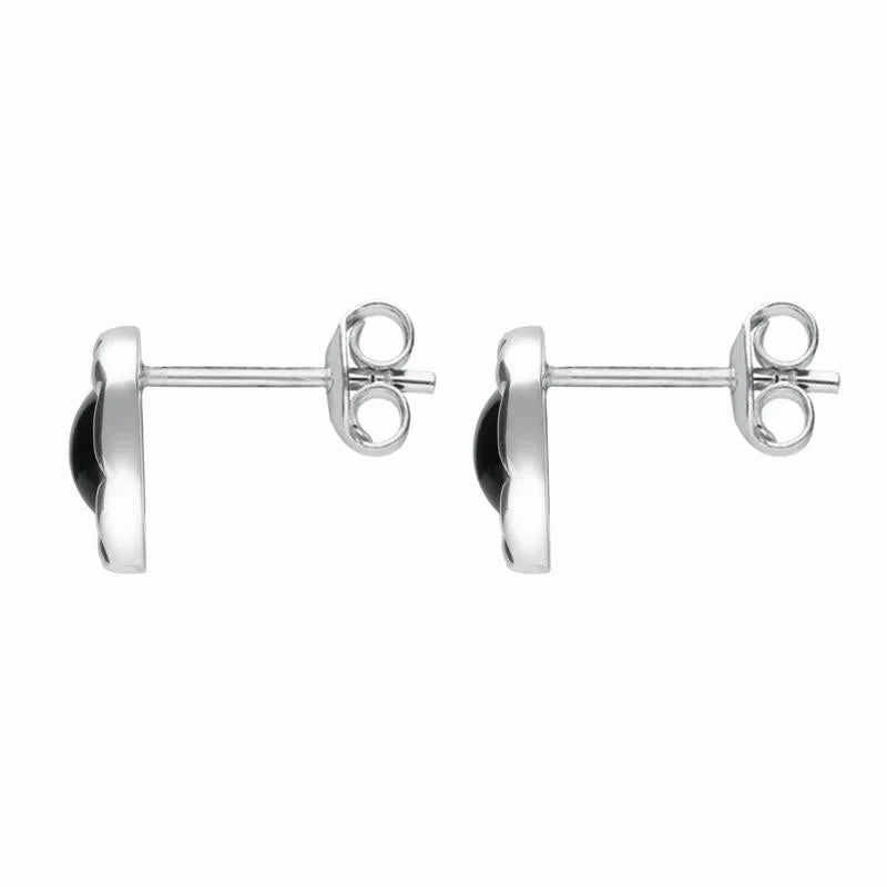 Sterling Silver Whitby Jet Ridged Cushion Stud Earrings