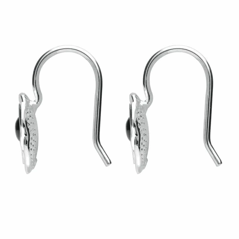 Sterling Silver Whitby Jet Rose Hook Earrings
