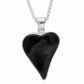 Sterling Silver Whitby Jet Rough Cut Heart Necklace
