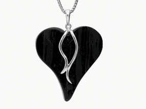Sterling Silver Whitby Jet Rough Cut Heart Vine Necklace