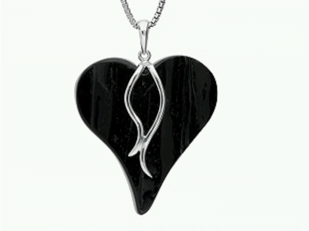 Sterling Silver Whitby Jet Rough Cut Heart Vine Necklace